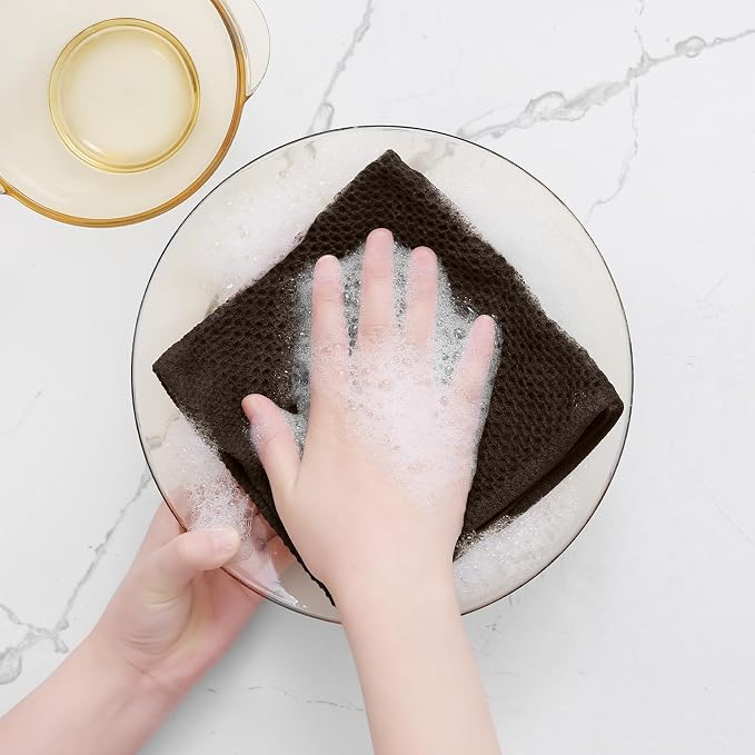 Homaxy 100% Cotton Waffle Weave Kitchen Dish Cloths, 9-Pack, Dark Brown | Ultra Soft Absorbent Dish Towels, Quick Drying Dish Rags with Hanging Loop, 12 x 12 Inches - Image 4