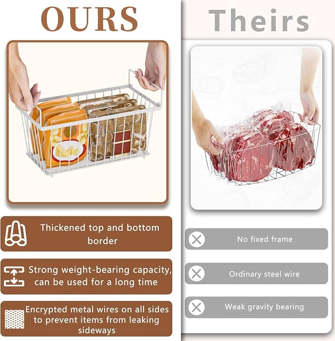Enhanced Leak-Proof Bottom, Freezer Organizer Bins for 7 Cu.Ft,6 Pack | Stackable Chest Freezer Organizer Bins, Baskets with Handles, Leak-proof Wire Storage Container Baskets for Sort Frozen Meats - Image 3