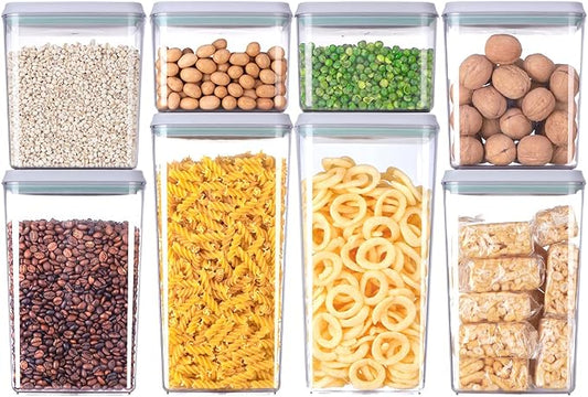 8-Piece Set of Pop Airtight Food Storage Containers with Lids Stackable Containers for Kitchen Pantry Organization Ideal for Cereal Snacks Flour Sugar Coffee and Spaghetti (1.2, 2.0, 2.7, 3.3qt)*2 by EQI