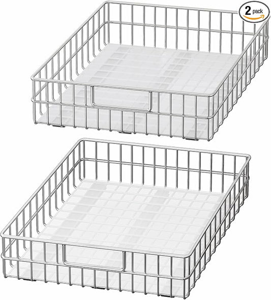 Pull out Cabinet Organizer, Stainless Steel 2-Pack (20.1"W x 21"D) Full-Extension Slide out Drawer, Adhesive Roll out Can Spice Storage Basket Shelf Rack for Pantry, Kitchen, Bathroom, Home Closet by Kitstorack