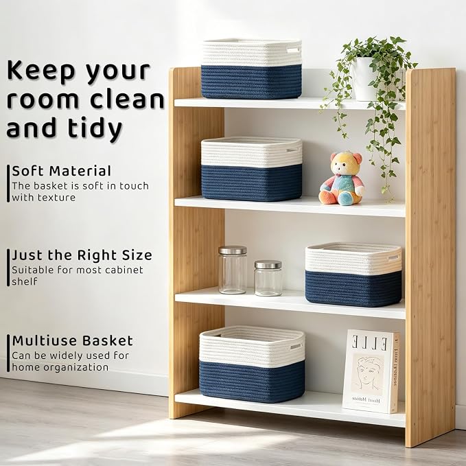 4 Pack Storage Baskets for Organizing, 11''Lx9''Wx8''H Woven Baskets for Storage Toys, Towels, Books, and Clothes, Cotton Rope Basket for Shelves with Handle - Image 5