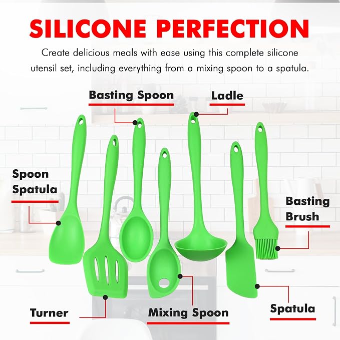 Chef Craft Premium Silicone Kitchen Tool and Utensil Set, 7 Piece, Green - Image 4