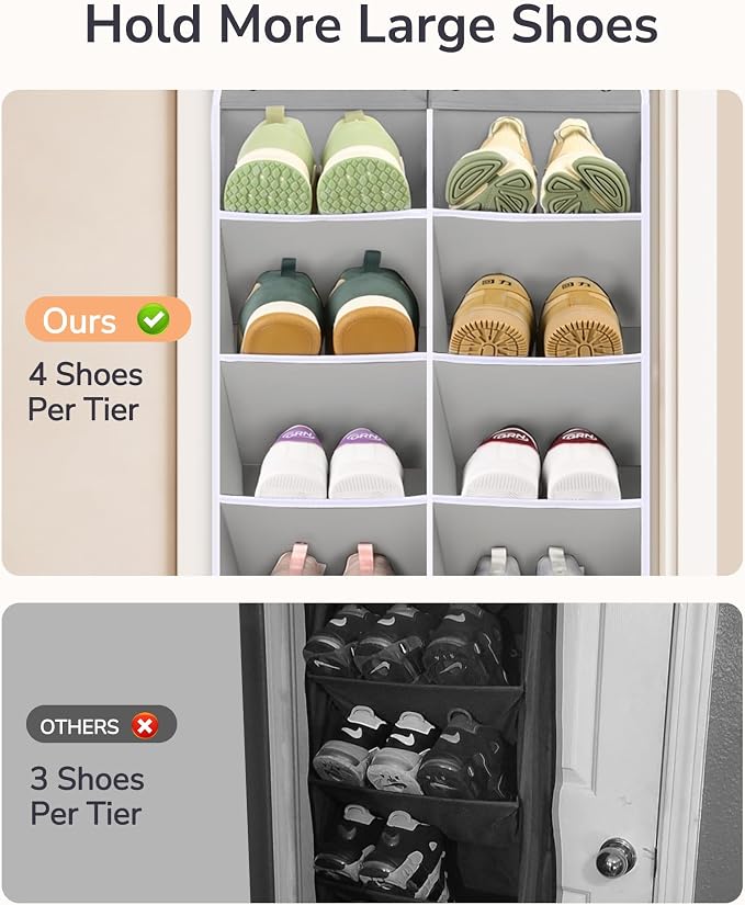 ULG Over The Door Shoe Organizer with 16 Large Pockets, Hanging Shoe Rack for Closet Door, Space Saving Shoe Storage for Boots, Heels & Sneakers,Grey - Image 6