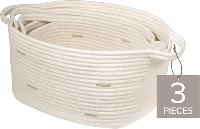 RGI Home Storage Baskets for Organizing, Fabric Rope, Set of 3, Decorative Woven Bins with Easy-Carry Handles, Multiple Sizes, Durable and Stylish, Ivory with Beige Accents - Image 8