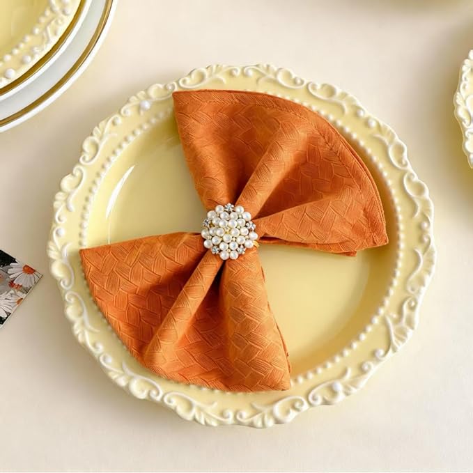 Orange Cloth Napkins Set of 6, 18 x 18 Inch | Reusable Washable Cotton Polyester Dinner Napkins Soft Luxury Elegant Fancy Jacquard Fabric Table Napkins - Image 4