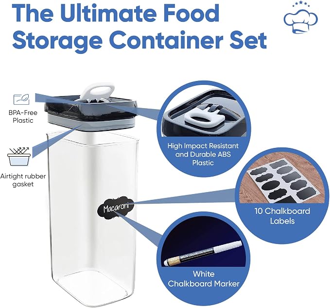 Chef's Path Airtight Food Storage Boxes with Labels - Kitchen Storage - Flour, Cereal, Pasta - Plastic Storage Boxes with Lids (4pcs-3.2L) - Image 2