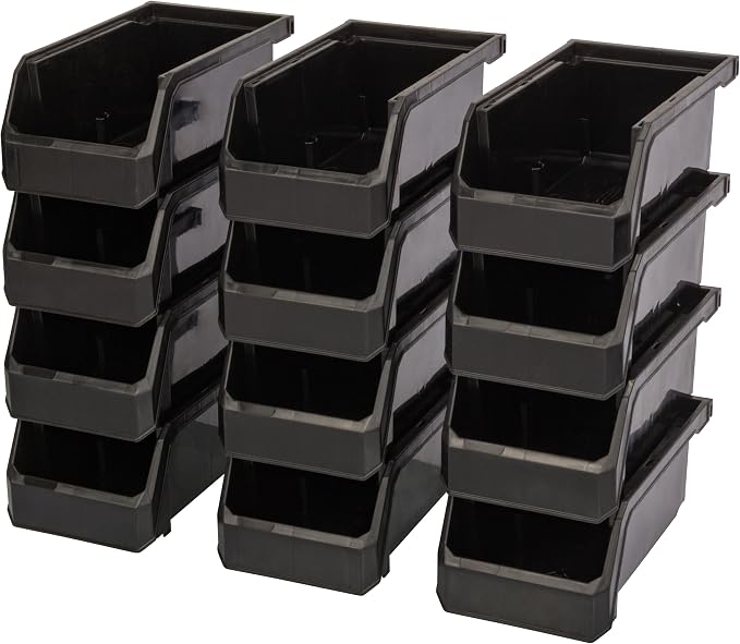Small Stackable Plastic Storage Bins, 12-Pack, Black | Open-Front Stackable Bins For Garage, Pantry, Closet & Office, 7"L X 4"W X 3"H, Nests When Empty, Durable Plastic, - Image 7