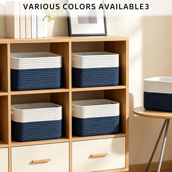 4 Pack Storage Baskets for Organizing, 11''Lx9''Wx8''H Woven Baskets for Storage Toys, Towels, Books, and Clothes, Cotton Rope Basket for Shelves with Handle - Image 4