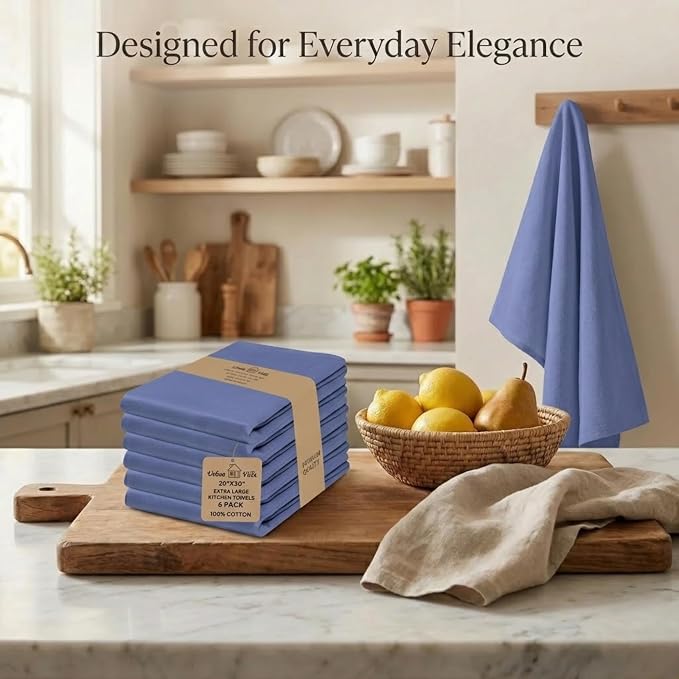 Urban Villa Kitchen Towels Cotton Dish Towels 20”x30” (Set of 6) Blue - Image 5