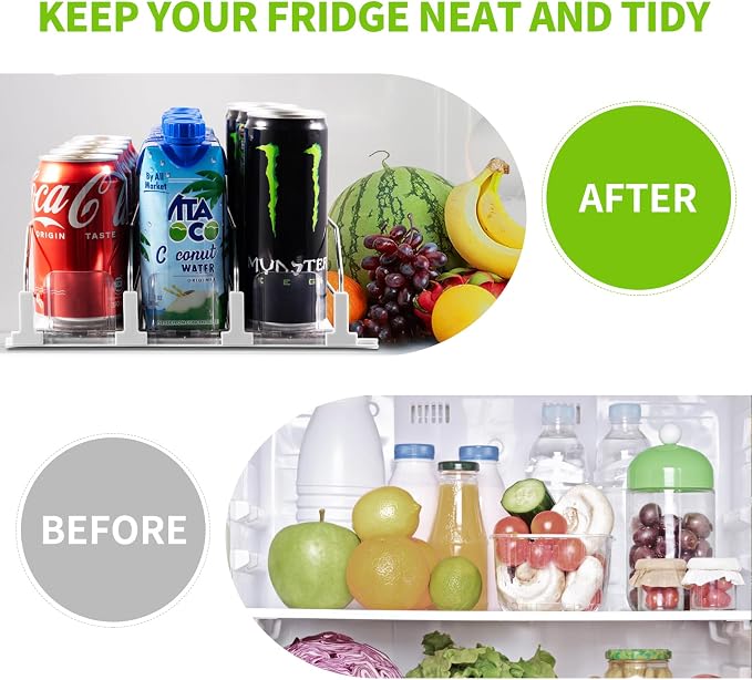 Coanto Drink Organizer for Fridge, Soda Can Organizer for Refrigerator with Automatic Pusher Glide, Adjustable Width Drink Dispenser for Fridge, Holds up to 15 Cans or Bottles, 3 Row - Image 3