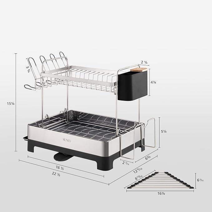 2 Tier Dish Drying Rack, Extra Large Dish Rack, Multifunctional Large Dish Drainers for Kitchen Counter, 304 Stainless Steel Kitchen Drying Rack, Bowl Drying Rack, Extendable Drain Spout, Black - Image 6