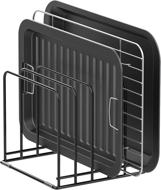 Kitchen Cabinet Organizer, Steel Cookware Holder, Divided Holder with 5 Slots for Skillets Baking Tray and Chopping Board Rack - Baking Pan Holder Storage (1 PC) by KORRTFID