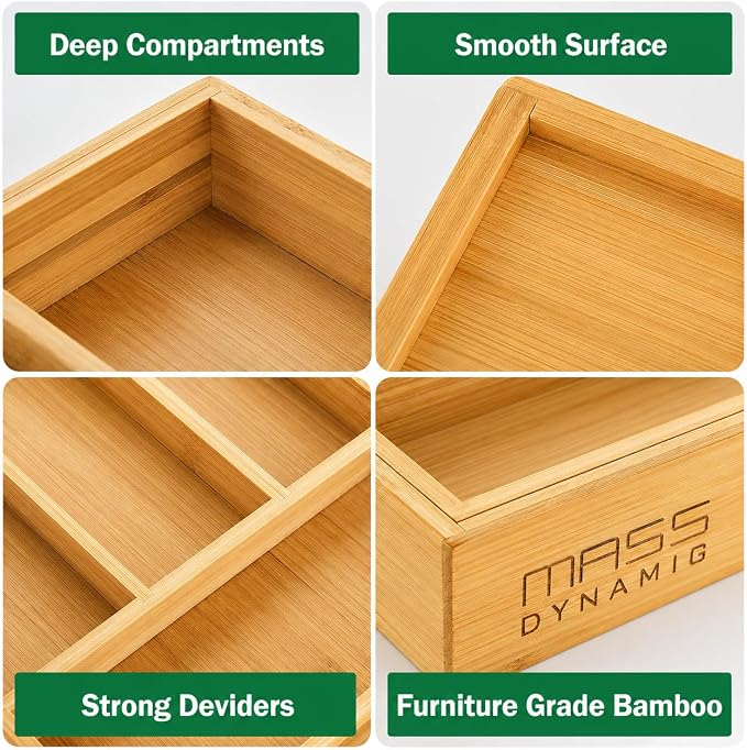 MASS DYNAMIC Bamboo Expandable Cutlery Tray (7 Compartments (5S & 2L)) - Image 5