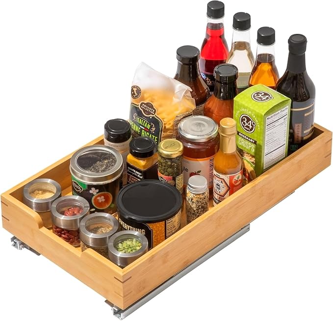 HOLDN’ STORAGE Bamboo Wooden Pull Out Cabinet Organizer 11"W x 21"D | Bamboo Tray and Heavy Gauge Metal Rails, W/Lifetime Limited Warranty, Fits 12.25"W x 21"D Cabinets - Image 9