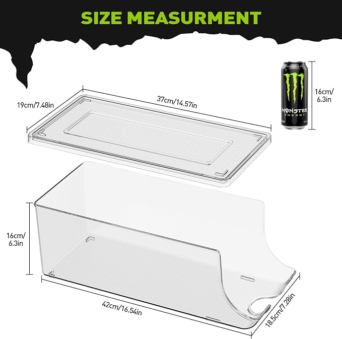 SCAVATA Soda Can Organizer for Refrigerator for Tall Cans of 16oz & 17oz, Stackable Beverage Cans Container Holder Dispenser with Lid for Fridge Pantry Rack Freezer (One Pack) - Image 5