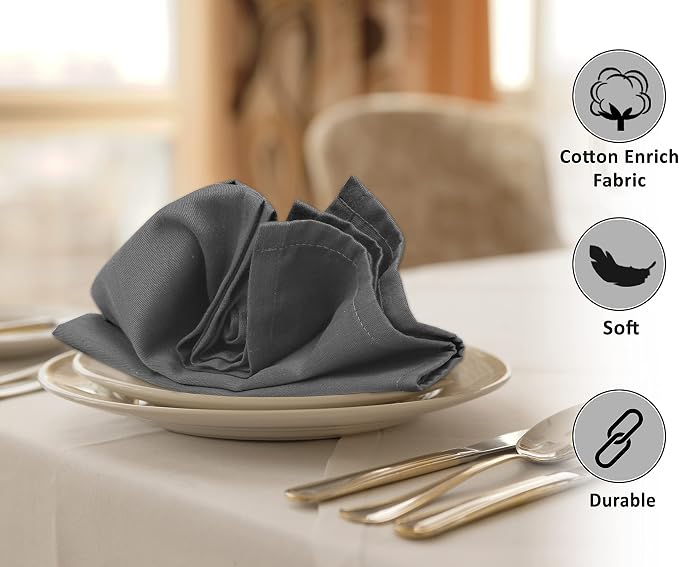 Ruvanti Cloth Napkins Set of 4, 18x18 Inches Napkins Cloth Washable, Soft, Durable, Absorbent, Cotton Blend. Table Dinner Napkins Cloth for Hotel, Lunch, Restaurant, Wedding Parties - Charcoal Grey - Image 2