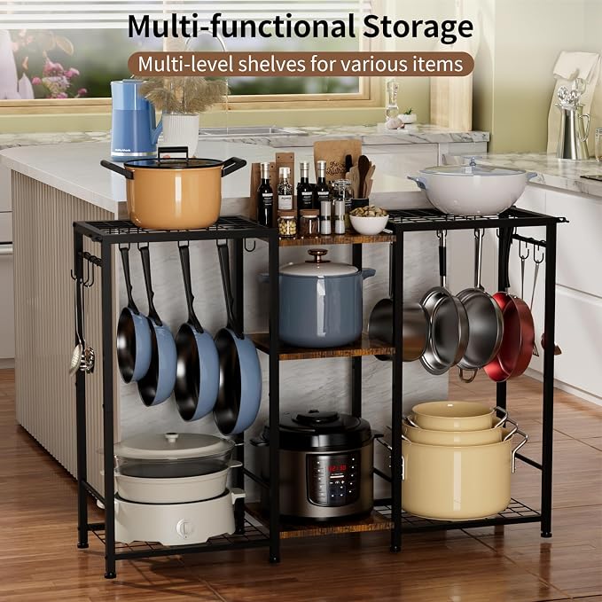 Pot Rack —Expandable Pot and Pan Organizer Rack, Freestanding Kitchen Pot and Pan Rack Storage Stand, Vertical Pan & Lid Hanging, Rustic Wood Top for Kitchen Storage & Organization - Image 6