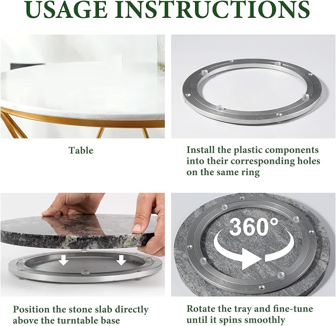 12'' Black Marble Lazy Susan for Dinning, Marble Turntable for Kitchen Counter, Lazy Susans Organizer for Cabinet, Serving Rotation Spinning Tabletop Organizer Swiveling, Spice Rack Storage - Image 4