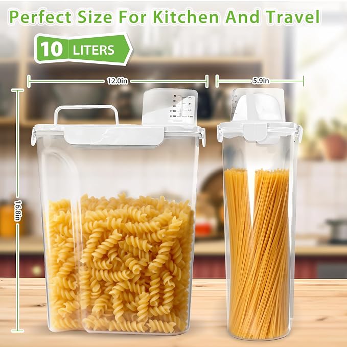 Viretec Rice Storage Container, 15 to 20lb Dry Food Airtight Dispenser, Pet Dog Cat Food Canister, BPA Free Clear Plastic Kitchen and Pantry Organization Bin for Oatmeal, Cereal, Pasta, Flour White - Image 3