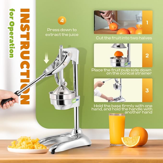 Manual Juicer Hand Press Professional Citrus Juicer Countertop Metal Orange Lemon Pomegranate Squeezer for Commercial Home Restaurant Use( Stainless Steel Heavy Duty Extra Large 7.4*9.8*19.3") - Image 3
