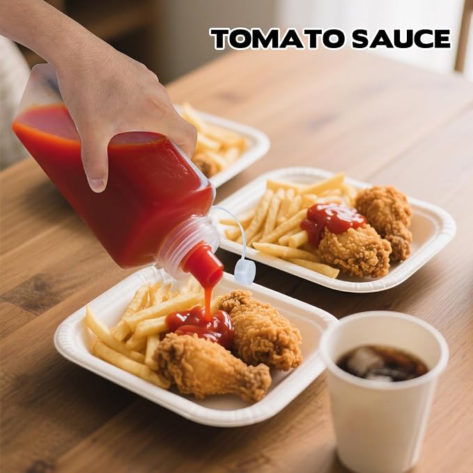 8 Pack 1 QT Large Condiment Squeeze Bottle for Sauses, 34oz Wide Mouth Liquids Dispenser Bottles with Lid, For Ketchup, Taco, Marinara, Pasta, BBQ, Spaghetti, Tomato Sauce, Restaurant-Grade Design - Image 5