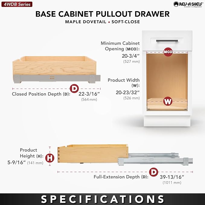 Rev-A-Shelf Wood Pullout Drawer Box Kitchen Cabinet Organizer w/Blum Soft-Close for Base Cabinets, Min Opening Width of 20.75", 4WDB-21SC-1 - Image 7