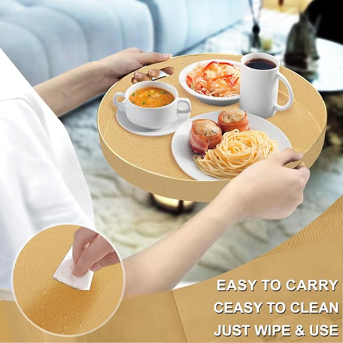 13" Gold Decorative Tray, Plastic Round Serving Tray with Handles | Decorative Tray for Coffee Table, Modern Ottoman Tray, Circle Tea Tray, Round Melamine Tray for Living Room, Bathroom - Image 4
