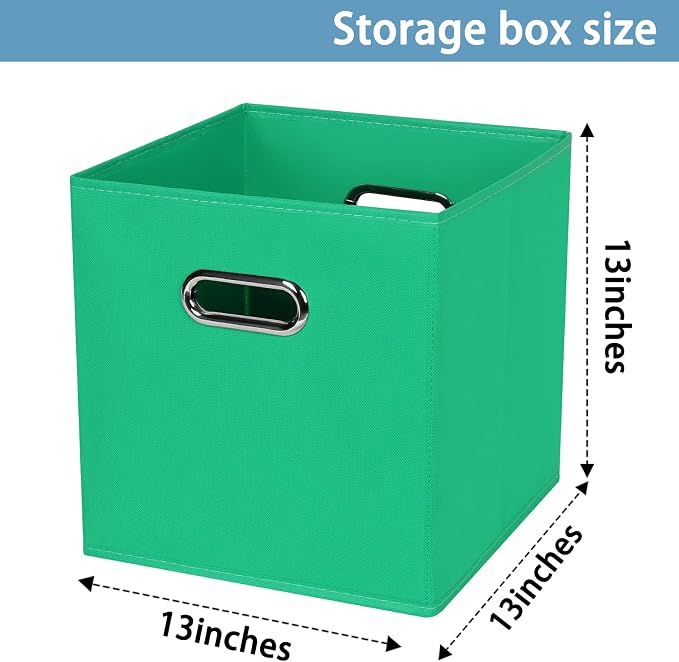 Black Fabric Cubby Storage Bins,13x13x13 Inches ,Cube Organizer Bin Foldable Storage Boxes with Dual Handles Fabric Organizer Box and collapsible Storage basket,Set of 6,Green - Image 2