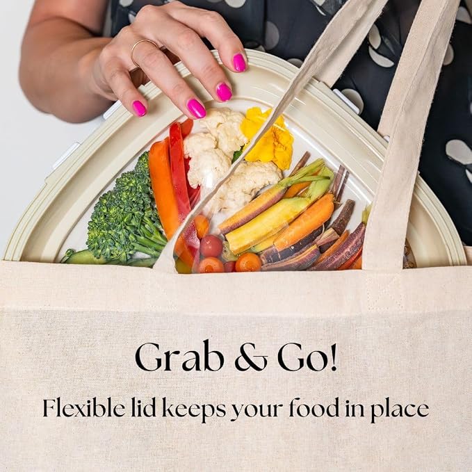 Crudités Portable Stretch-Lid Snack Tray, Square 2-Pack, Cream White - Image 2