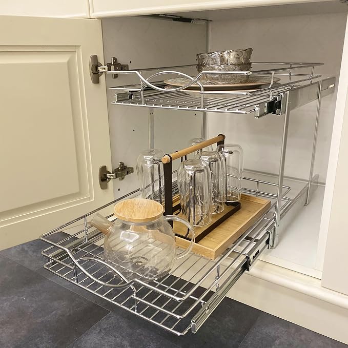 Sikarou Pull Out Cabinet Organizer 17"W 21"D 2-Tier Slide Out Storage Shelf - Image 6