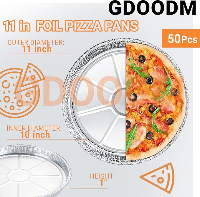 50 Pack Aluminum Pizza Pans Foil Pizza Pans, 11 Inch Round Disposable Pizza Pan Foil Focaccia Pan, Chocolate Cookies Cake Tin, Serving Platter Tray, Freezer & Oven Safe - Image 2