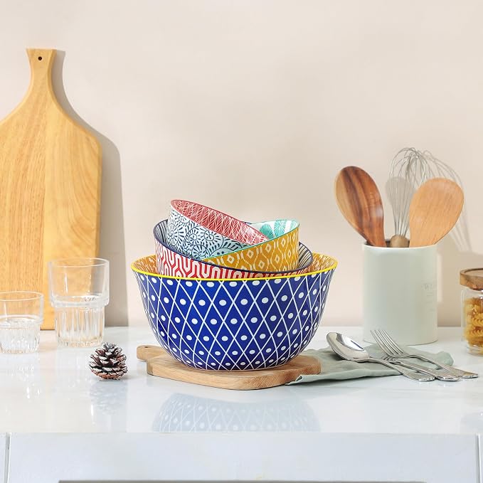 Selamica Ceramic Mixing Bowls, Nesting Bowls Set of 4 for Baking, Prepping, Cooking, Salad, 20/36/60/123 oz, Microwave & Dishwasher Safe, Assorted Colors - Image 5