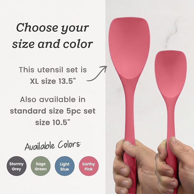 Starpack Like a Boss XL Silicone Cooking Utensils Set (6-Piece, 13.5") - LFGB Certified, 600°F Heat Resistant, BPA-Free - Heavy-Duty Steel Core, Dishwasher Safe - for Nonstick Cookware, Earthy Pink - Image 7