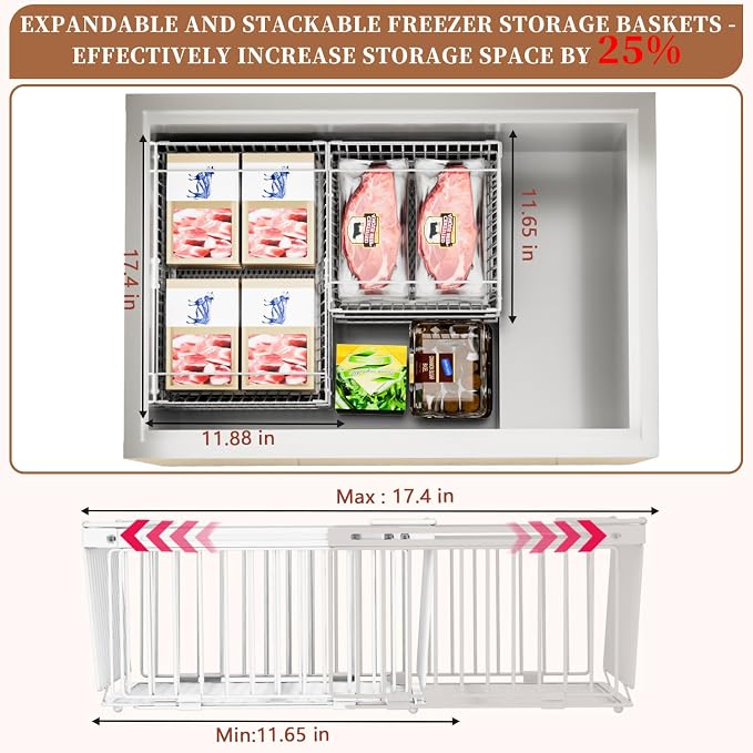 Large Freezer Organizer Bins for 10 to 20 Cu.Ft,3 Pack , Leak-Proof Bottom | ANJUBANFreezer Organizer Bins, Stackable,expandable,foldable,With handle Wire Storage Container Baskets for Sort Frozen Meats - Image 5
