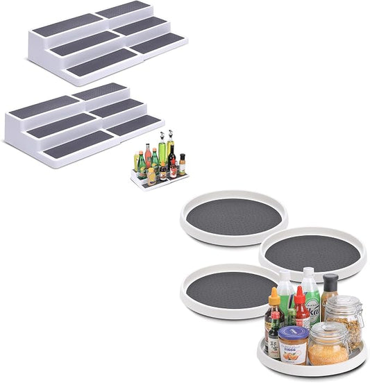2 Pack 3 Tier Expandable Spice Rack Organizer, Set of 4, 12 Inch Non-Skid Lazy Susan Organizer for Cabinet, Kitchen Storage, Pantry Organization, Bathroom Sink Cabinet, Refrigerator, Spice Rack by CiWiVOKi