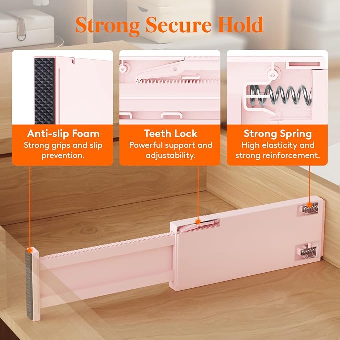 Lifewit 9 Pack Drawer Dividers 4" High 28-43.5cm/11-17" Adjustable Drawer Organizer for Clothes/Utensils, Expandable Drawer Separator in Dresser/Kitchen/Bedroom/Office Organization & Storage Pink - Image 3