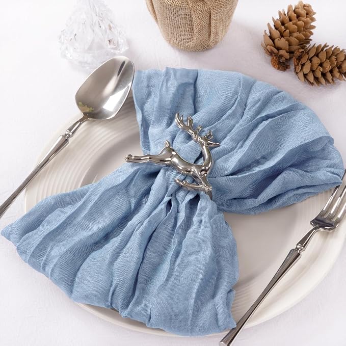 Cloth Napkins Set of 24 21"x21" Reusable Cheesecloth Napkins Dusty Blue | Boho Rustic Dinner Napkins Washable Gauze Table Napkins Cloth Hemmed Edges for Wedding Bridal Shower Family Gathering Decor - Image 5