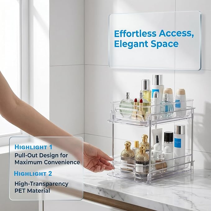 2-Tier bathroom cabinet organizer, bathroom organizers and storage with Adjustable Removable Dividers,Under Sink Organizing,Under Sink and Pull-Out Cabinet Organizer for Kitchen and Pantry Storage - Image 5