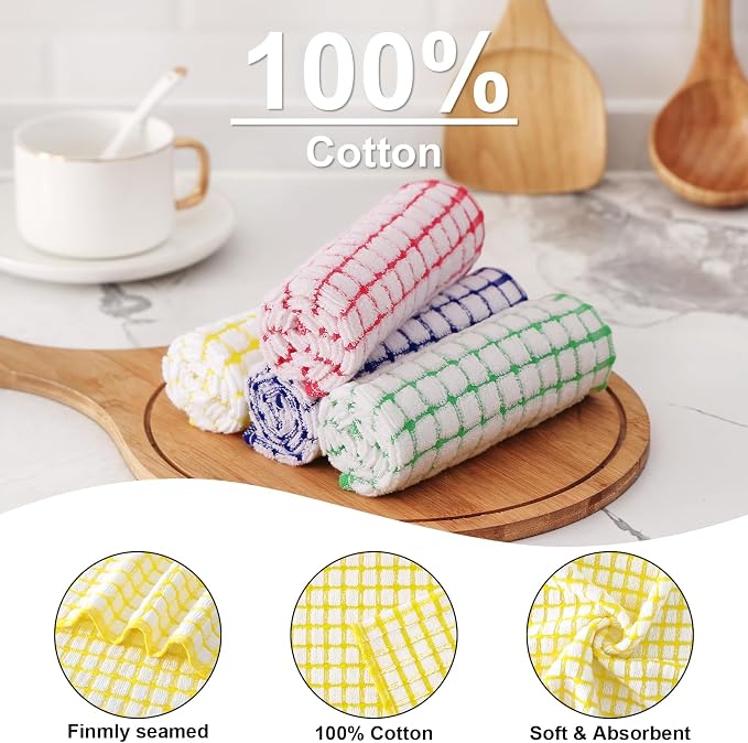 Kitinjoy Cotton 24 Pack Terry Kitchen Dish Cloths, Mixed Color | 12 x 12 Inches Super Soft and Absorbent Dish Rags, Quick Drying Dish towels for Washing Dishes - Image 2