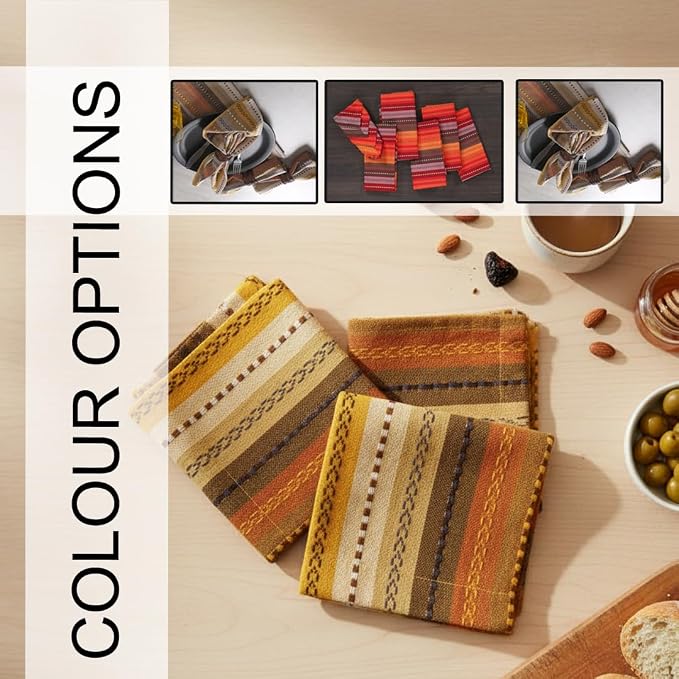 LFH Home Cotton Rich Cloth Salsa Napkin Set of 12 Washable Soft Durable Striped Table Napkins for Dining Wedding, Daily Use Reusable Eco-Friendly Napkins for Elegant Table Settings(18x18)-Golden Multi - Image 3