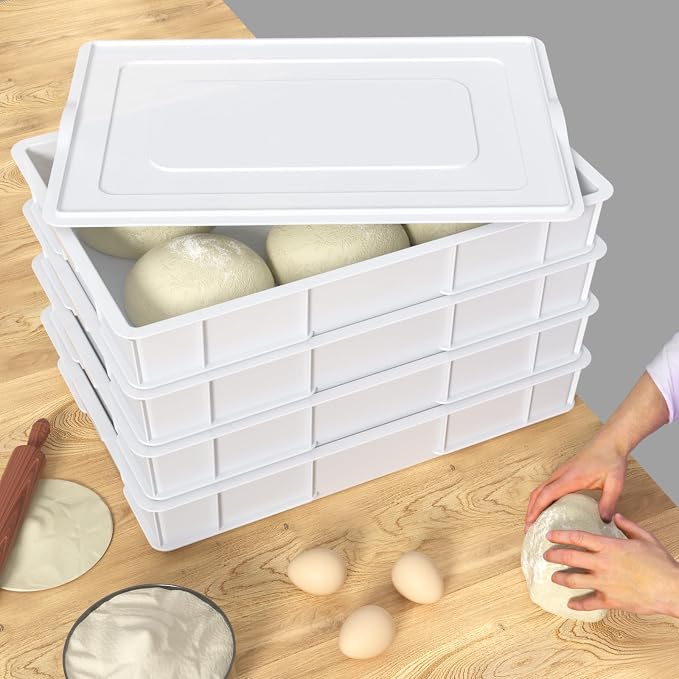 Pizza Dough Proofing Box Set with Lids, 4-Pack | Commercial-Grade Dough Proofing Containers, Stackable, Food-Safe Plastic for Pizza, Bread and Baking Prep - Image 4