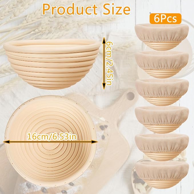 Banneton Bread Proofing Basket Set of 6 with Cloth Liner, 6 Inch, Round | Banneton Basket, Mini Sourdough Rattan Bowl for Sourdough Bread Baking for Home Bakers and Professionals - Image 2
