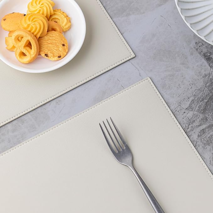 Baroyal Faux Leather Placemats Set of 8 Vinyl Washable Wipeable Table Mats for Kitchen Dining Table Heat Resistant Waterproof Modern Indoor/Outdoor Placemats Non-Slip Easy Clean Place Mats-Cream White - Image 5