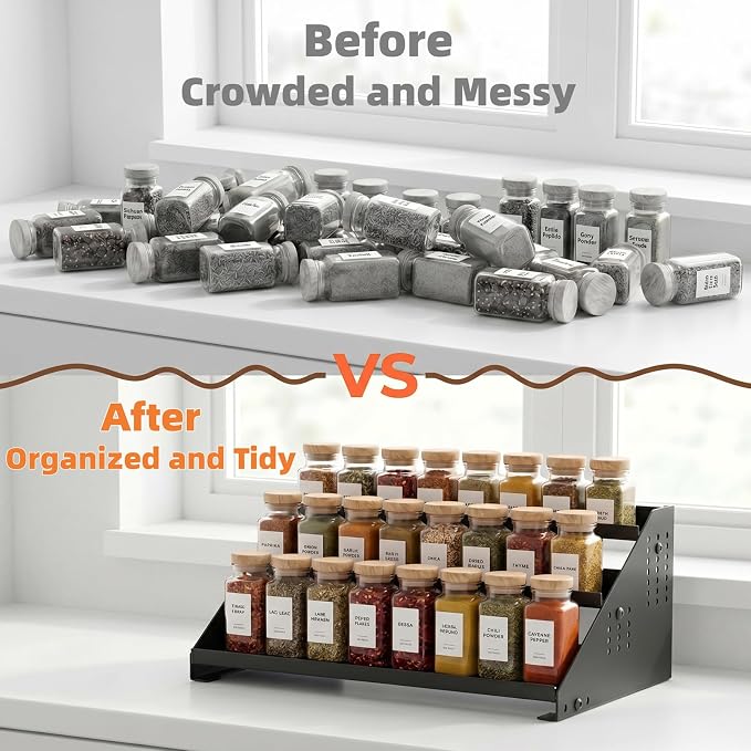 RICHMYC 3-Tier Spice Rack Organizer, 13"-22" Expandable, Height Adjustable | Metal Spice Organization for Cabinet, Kitchen Seasoning Organizer , Anti-Slip Guardrail Spice Storage for Countertop, Pantry - Image 4