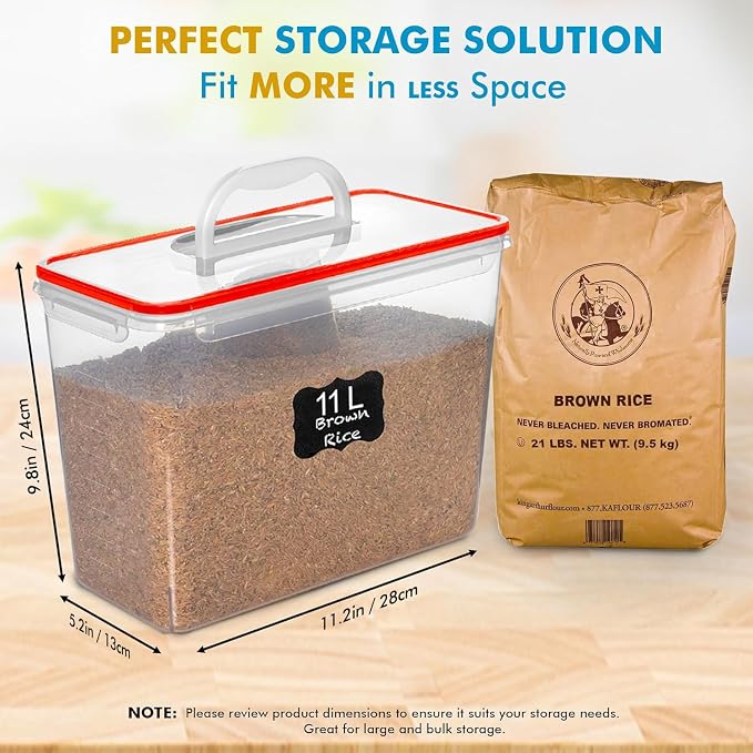Shazo 2 PC (11L | 372 oz) Flour Sugar Storage Containers with Easy Carry Handle - Plastic Extra Large Food Storage Containers with Lids for Rice Cereal, BPA Free & Airtight Kitchen Pantry Organization - Image 3