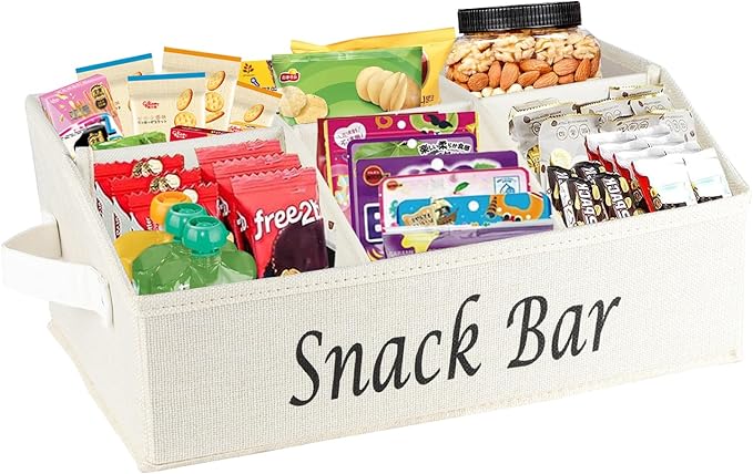 Snack Organizer for Countertop, Fabric Snack Organizer with Handles, 6 Compartment Snack Box Container Snack Basket, Snack Bar Station Organizer, Kitchen Pantry Organizer and Storage - Beige by Xbopetda