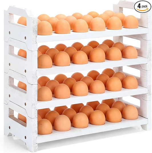 Reallnaive 4 Tier Wooden Egg Holder for Countertop, Stackable Fresh Egg Storage Farmhouse Collecting Rack for Gathering Kitchen Organizer Duck Eggs Display, Stackable with 72 Eggs (White,Pine) by Unknown