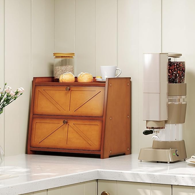 Trironsun Vintage Double Layer Bread Box for Kitchen Counter Bamboo Bread Storage Container Large Capacity Bread Storage Bin - Image 6