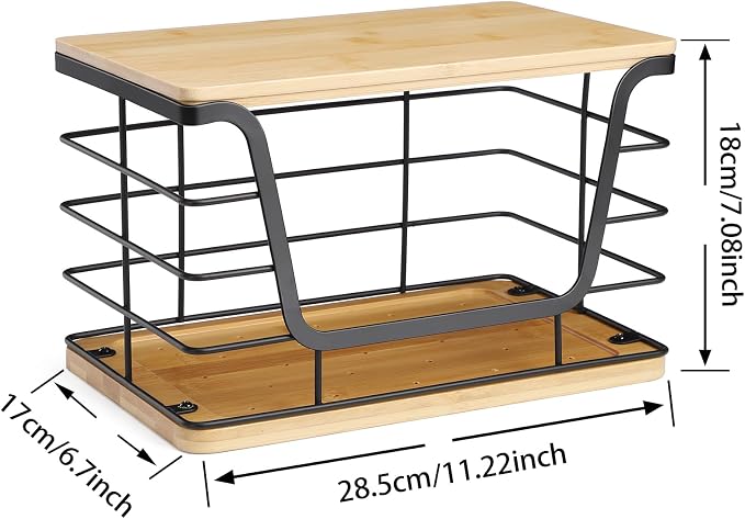 ALOCEO Large Wire Basket for Kitchen Pantry, Stainless Steel Kitchen Counter Organizer for Potato Onion, Trash Bag Dispenser Under Sink with Bamboo Top, Black - Image 3