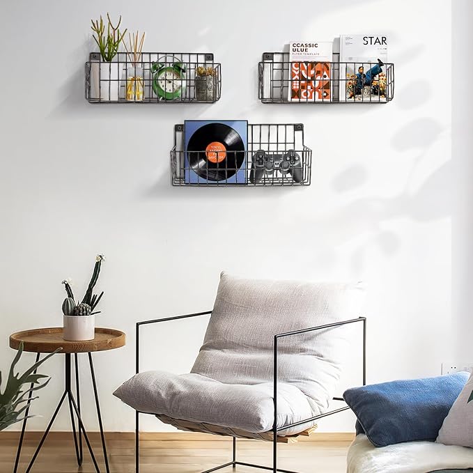 FamilyKit 4 Set Extra Large Hanging Wall Wire Baskets, Black | Metal Hanging Wall Mount Wire Basket for Organizing & Storage, Sturdy Wall Organizer for Home Kitchen Bathroom Storage - Image 8